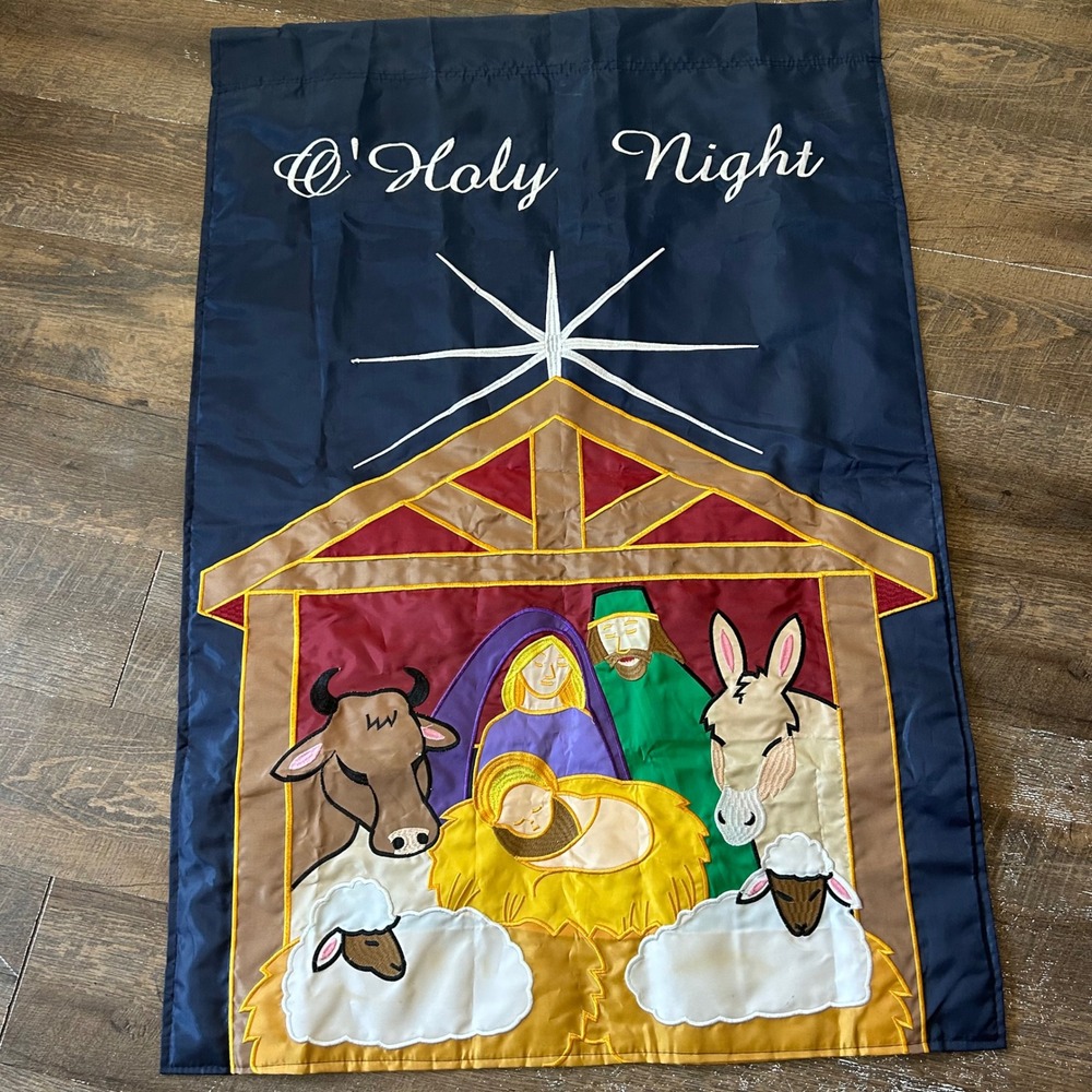 Carson O Holy Night Christmas House Flag Nativity Double Sided Applique 28x44